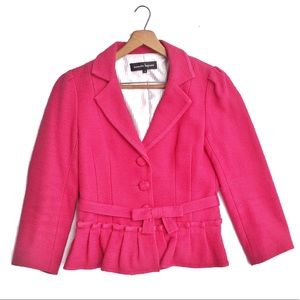 {Nanette Lepore} Magenta Peplum Tweed Bow Blazer